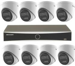 Hikvision Sistem supraveghere IP 4K Hikvision 8 camere 8MP IR 30m lumina alba 30m microfon Smart Hybrid Light, NVR 8 canale PoE 12MP AcuSense SafetyGuard Surveillance