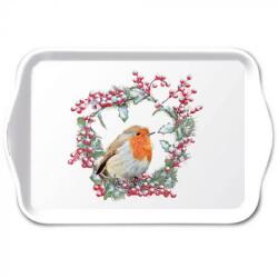 Ambiente B. V Karácsonyi madaras műanyag kistálca - 21x13 cm - Robin in Wreath (VR-33715535)