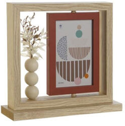  Forgatható natur és terrakotta fa képkeret kis design vázával és szárazvirággal 25x7x23cm