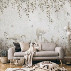 Wallvision Vintage hangulatú flamingo és levélmintás fotótapéta 368x254cm