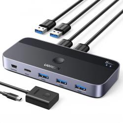 UGREEN CM662 USB 3.0 switch 2-in-4 switch + 2x USB-A kábel - fekete