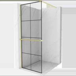 Mexen Kioto+ perete de duș cu raft walk-in 80 x 200 cm, grilaj negru, auriu periat - 800-080-121-55-77 (800-080-121-55-77)