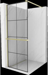 Mexen Kioto+ perete de duș cu suport Walk-in 90 x 200 cm, model negru, finisaj aurie periat - 800-090-121-55-77 (800-090-121-55-77)