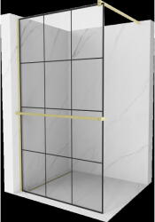 Mexen Kioto+ perete de duș cu raft Walk-in 100 x 200 cm, grilaj negru, auriu periat - 800-100-121-55-77 (800-100-121-55-77)