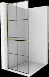 Mexen Kioto+ L perete de duș cu raft Walk-in 90 x 200 cm, grilaj negru, aur - 800-090-123-50-77 (800-090-123-50-77)