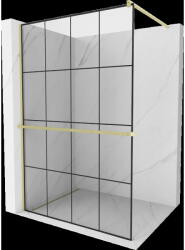 Mexen Kioto+ perete de duș cu raft Walk-in 140 x 200 cm, grilaj negru, auriu periat - 800-140-121-55-77 (800-140-121-55-77)