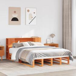 vidaXL viaszbarna tömör fa könyvespolcos ágy matrac nélkül 150 x 200cm (3323880)