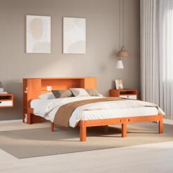 vidaXL barna tömör fenyőfa könyvespolcos ágy matrac nélkül 140 x 190cm (3322527)