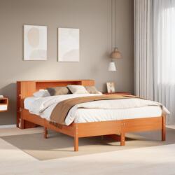 vidaXL barna tömör fenyőfa könyvespolcos ágy matrac nélkül 135 x 190cm (3322842)