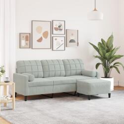 vidaXL 3 személyes világosszürke bársony kanapé lábtartóval 180 cm (3278267)