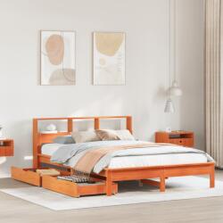 vidaXL barna tömör fenyőfa könyvespolcos ágy matrac nélkül 135 x 190cm (3309826)