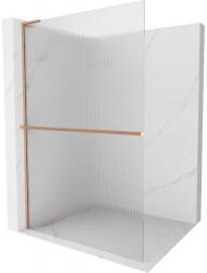 Mexen Kioto+ L zuhanyfal polccal Walk-in 120 x 200 cm, csíkos, kefe hatású réz - 800-120-123-65-09 (800-120-123-65-09)