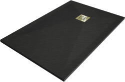 Mexen Stone+ kompozit zuhanytálca, téglalap alakú, 110 x 80 cm, fekete, arany takaróelem - 44708011-G (44708011-G)