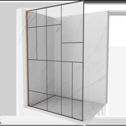 Mexen Kioto L Walk-in zuhanyfal 100 x 200 cm, fekete mintázat, brushed réz - 800-100-103-65-78 (800-100-103-65-78)