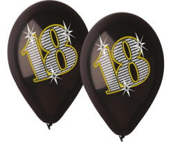  Happy Birthday 18 Black léggömb, lufi 5 db-os 12 inch (30 cm) (MLG318845)