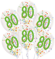  Happy Birthday 80 Droplets konfettivel töltött léggömb, lufi 6 db-os 11 inch (27, 5 cm) (DPA9909844)