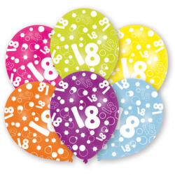 Happy Birthday 18 Colorful léggömb, lufi 6 db-os 11 inch (27, 5cm) (DPA996542)