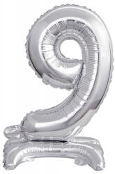 Silver, Ezüst mini 9-es szám fólia lufi talppal 38 cm (DPA9911732)