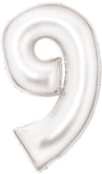 Lustre White, Fehér 9-es szám fólia lufi 86 cm (DPA9917301)