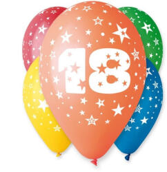 Happy Birthday 18 Star léggömb, lufi 5 db-os 12 inch (30cm) (MLG301908)