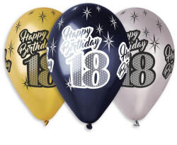  Happy Birthday 18 Metallic léggömb, lufi 6 db-os 12 inch (30 cm) (MLG316261)