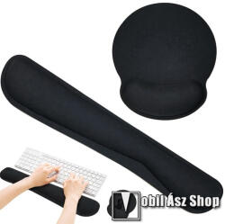 Egérpad csukló alátámasztással / billentyűzet csuklótámasz - memóriahab, csúszásgátló, kopásálló, egérpad mérete: ~255 x 230 x 25 mm; billentyűzet: ~ 460 x 75 x 25 mm - FEKETE