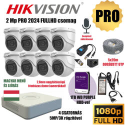  Hikvision 2MP PRO 8 Kamerás Szereld Magad TurboHD Csomag RJ45 balunnal és készre szerelt UTP kábellel