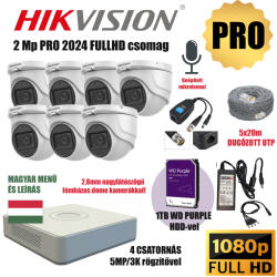  Hikvision 2MP PRO 7 Kamerás Szereld Magad TurboHD Csomag RJ45 balunnal és készre szerelt UTP kábellel