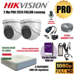  Hikvision 2MP PRO 2 Kamerás Szereld Magad TurboHD Csomag RJ45 balunnal és készre szerelt UTP kábellel
