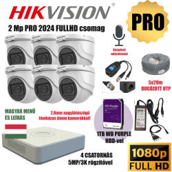  Hikvision 2MP PRO 6 Kamerás Szereld Magad TurboHD Csomag RJ45 balunnal és készre szerelt UTP kábellel