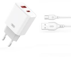 XO CE12 hálózati töltő adapter PD QC 3.0 20W USB + Type C + USB - micro USB kábel fehér