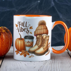 Deconline Customs Őszi mintás bögre ""Retro Fall vibes" Narancssárga (DO126178-4-ORANGE-MUG)