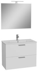 VitrA Mia fényes fehér fürdőszobaszekrény 79cmx39, 5cm, mosdóval, tükörrel, lámpával, középen csaplyukkal