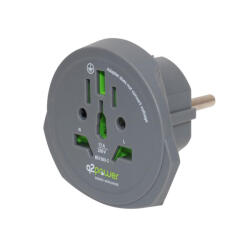 Somogyi Q2POWER 1.100100-TH utazóadapter, World to Europe, bemeneti feszültség: 100-250 V, 16 A, teljesítmény: 100V-1600W/250V-4000W (1_100100-TH)