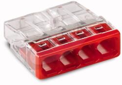 Wago COMPACT vezeték összekötő 4x0, 5-2, 5 mm2 tömör vezetékhez, átlátszó házban, piros fedéllel 2273-204 (2273-204) - dinavill