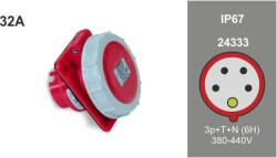 Famatel FAMATEL ipari beépíthető dugalj 3P+N+F 380V 32A IP67, 24333, Famatel S. A (24333)