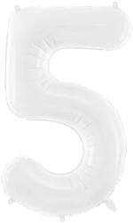 PartyDeco 5 - os számú születésnapi fólia lufi fehér 86 cm