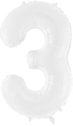 PartyDeco 3 - as számú születésnapi fólia lufi fehér 86 cm