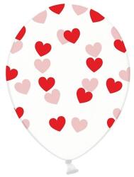 PartyDeco Átlátszó lufi piros szívecskékkel