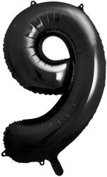PartyDeco 9- es születésnapi szám fólia lufi fekete 86 cm