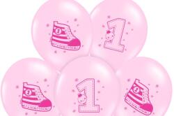 PartyDeco Pasztell rózsaszín Teniszcipős 1. születésnapos lufi