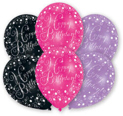 Amscan Latex lufik Happy Birthday rózsaszín/fekete/lila 6 drb