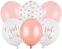 PartyDeco Latex lufik - Bride to be rózsaszín-fehér 6 drb