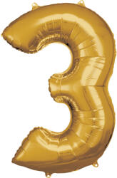Amscan 3-as arany szám születésnapi fólia lufi 86 cm
