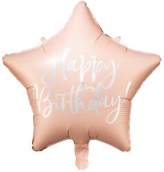 PartyDeco Fóliás lufi csillag - Happy Birthday púder rózsaszín 40 cm