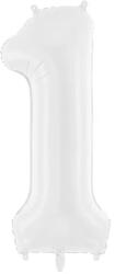 PartyDeco 1-es számú születésnapi fólia lufi fehér 86 cm