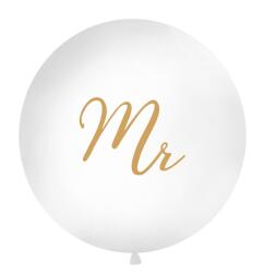 PartyDeco Gömb alakú latex lufi fehér - arany MR 1 m