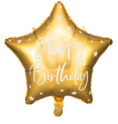 PartyDeco Fóliás lufi csillag - Happy Birthday csillagokkal 40 cm