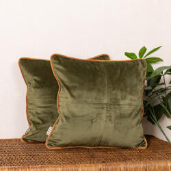 Hiko Set 2 perne decorative cu fata detasabila Hiko COMFY catifea kaki, cu vipusca cognac (100003920)