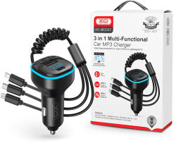 XO Bluetooth FM-transmitter / szivargyújtó töltő - USB + Type-C + MP3/FLAC/APE +Pendrive/TF-kártyaolvasó - XO BCC07 3in1 Car Charger - fekete - bluedigital